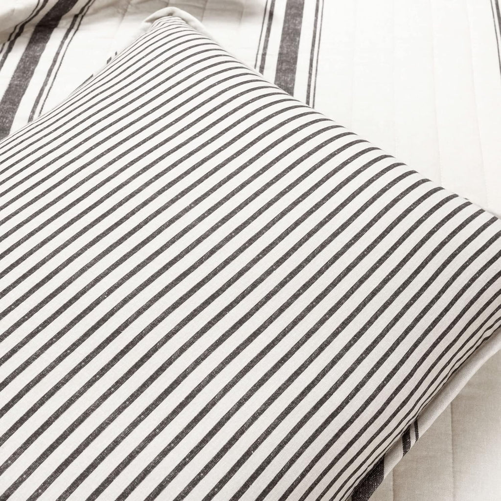 Lush Decor Farmhouse Stripe Reversible Cotton Quilt California King Size 3 Piece Set Black - Farmhouse Bedding Set - Cal King Quilt - Striped Bedding