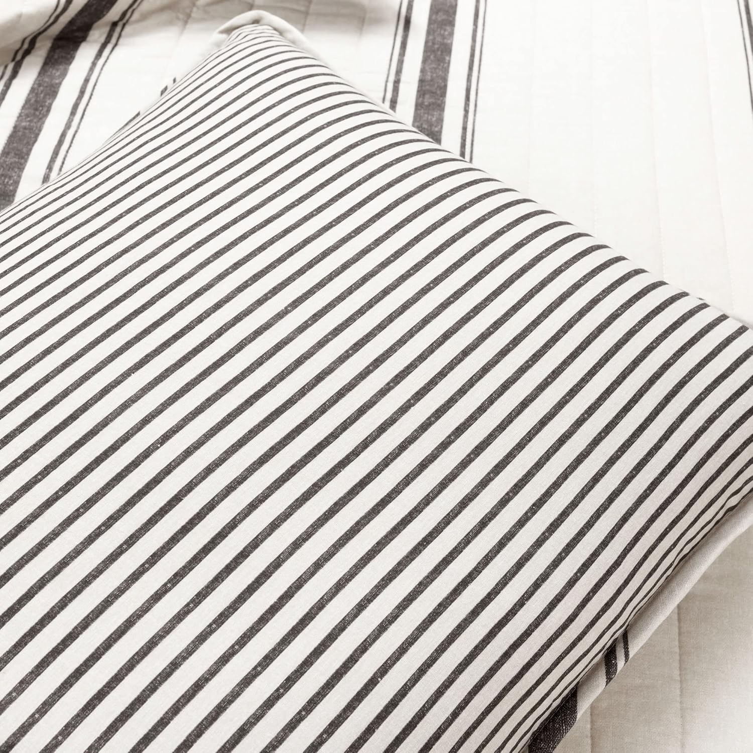 Lush Decor Farmhouse Stripe Reversible Cotton Quilt California King Size 3 Piece Set Black - Farmhouse Bedding Set - Cal King Quilt - Striped Bedding
