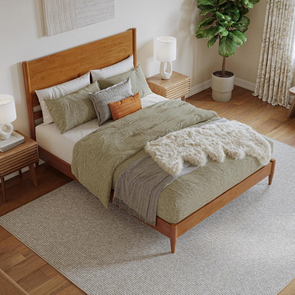 AFI, Pasadena Queen Solid Wood Low Profile Platform Bed, Light Toffee