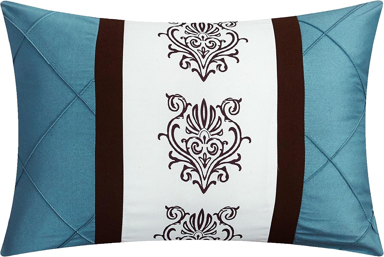 Chic Home Clayton 10 Piece Comforter Set Pintuck Pieced Block Embroidery Bed in a Bag with Sheet Set, King Blue Brown