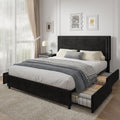 VECELO Full Size Upholstered Bed Frame with 4 Storage Drawers, Adjustable Velvet Rivet Decor Headboard, Wooden Slats Platform Support, No Box Spring Needed, Easy Assembly,Black