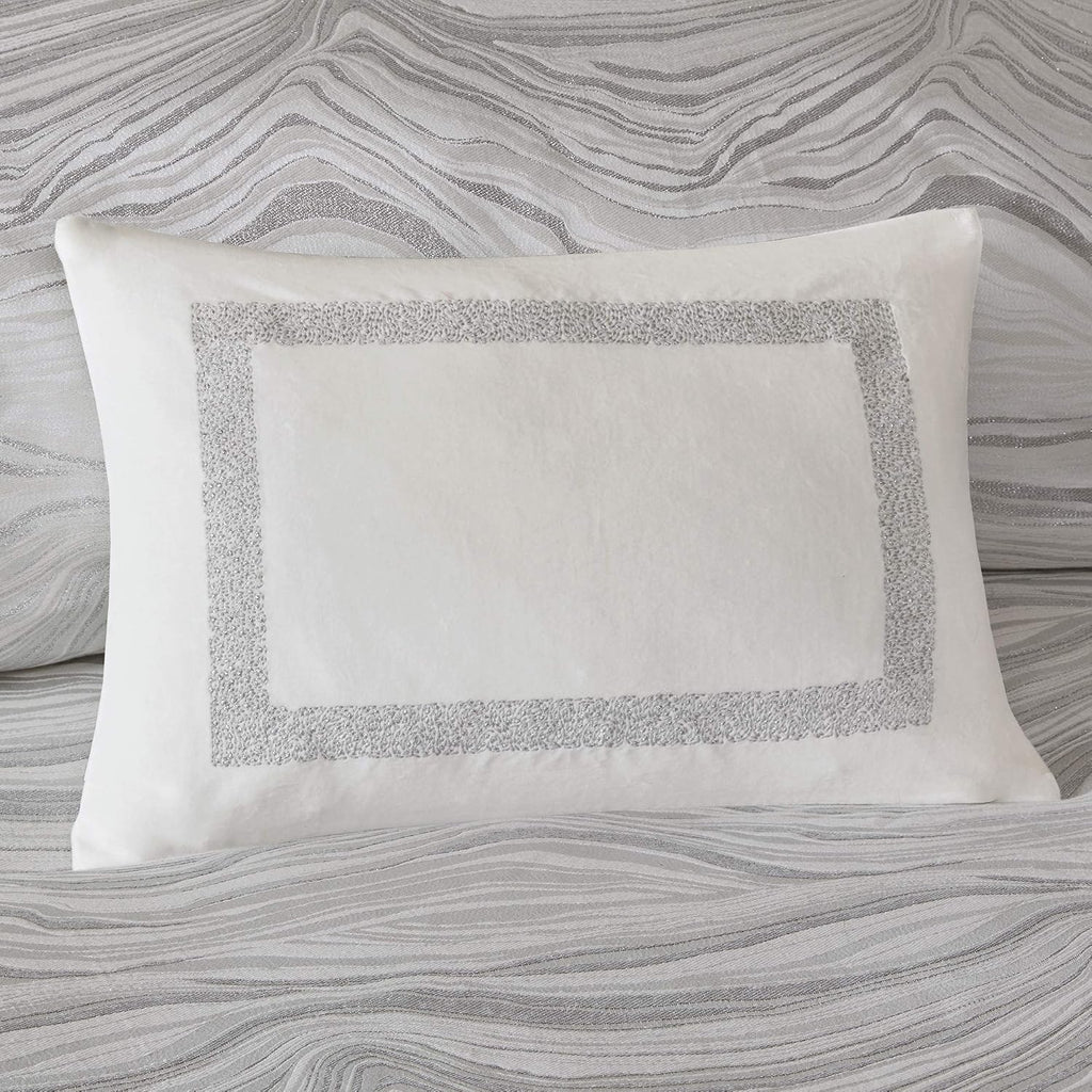 Madison Park Signature Glam Cozy Comforter Set - All Season Bedding Combo Filled Insert and Removable Duvet Cover, Shams, Decorative Pillows, Metallic White King(110'x96') 10 Piece