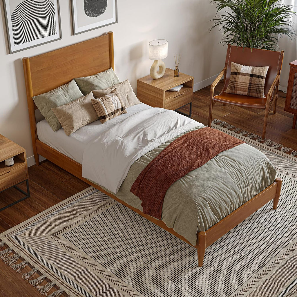 AFI, Pasadena Twin XL Solid Wood Low Profile Platform Bed, Light Toffee