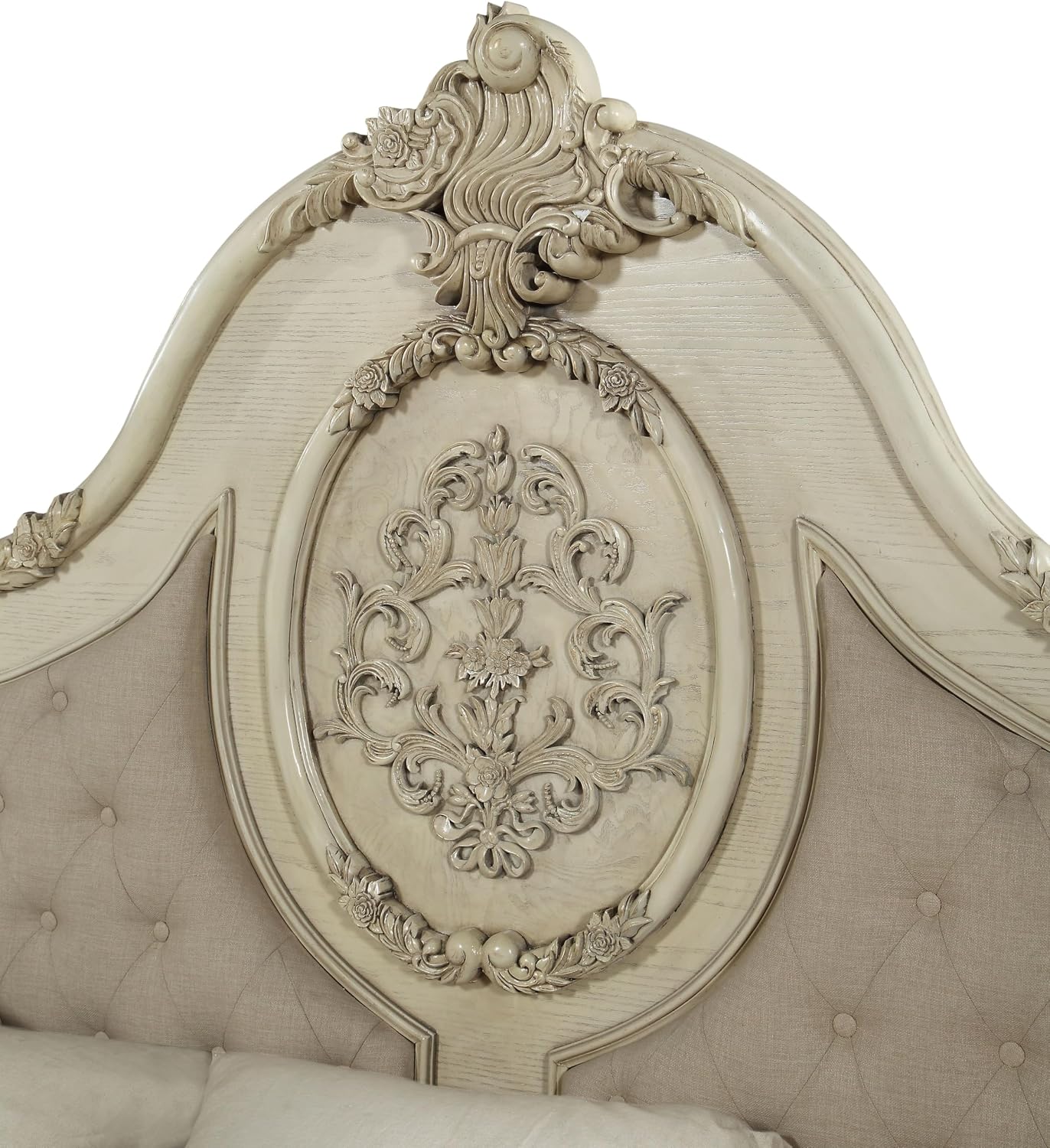 ACME Furniture Ragenardus Bed, Eastern King, Fabric/Antique White