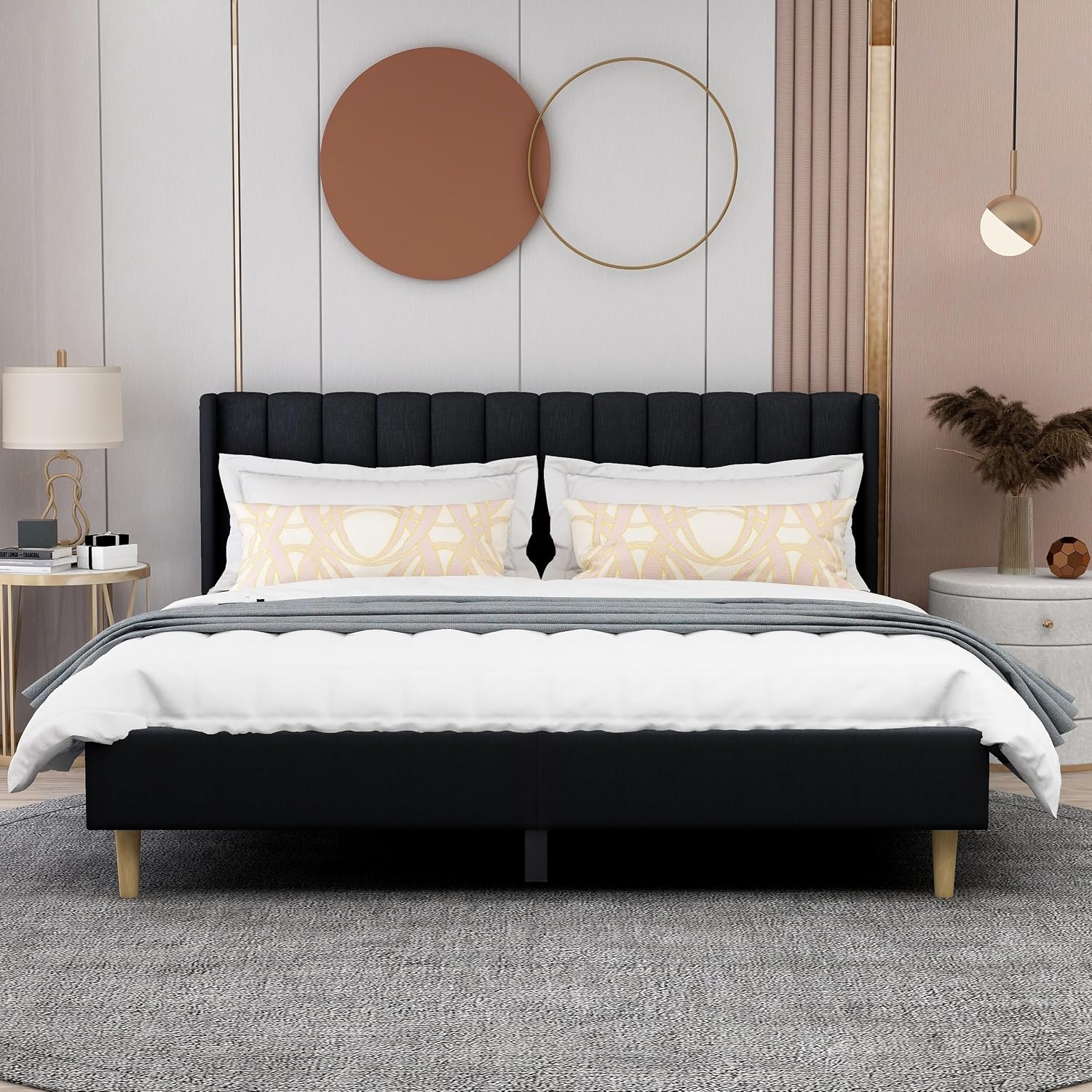 AGARTT Upholstered Platform Bed Frame King Size with Headboard and Footboard/Wooden Slats Support/No Box Spring Needed/Easy Assembly,Black Linen