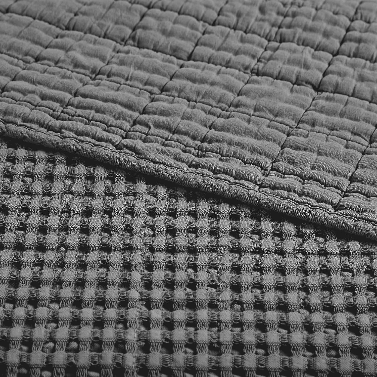 Levtex Home Mills Waffle King/Cal King Quilt Set (106x92in) with 2 Pillow Shams (36x20in) - Charcoal - 100% Cotton King Size Quilt Bedding Set - Lightweight, Soft, Pre-Washed