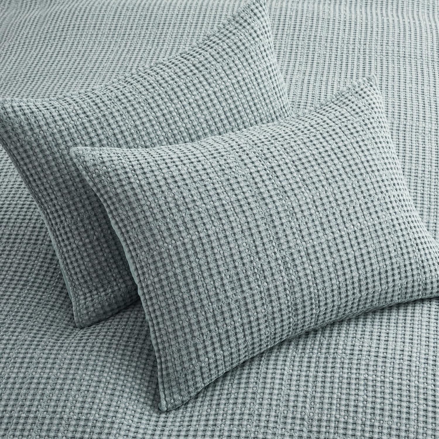 Levtex Home Mills Waffle King/Cal King Quilt Set (106x92in) with 2 Pillow Shams (36x20in) - Chambray - Cotton Waffle King Size Quilt Bedding Set - Lightweight, Soft, Pre-Washed