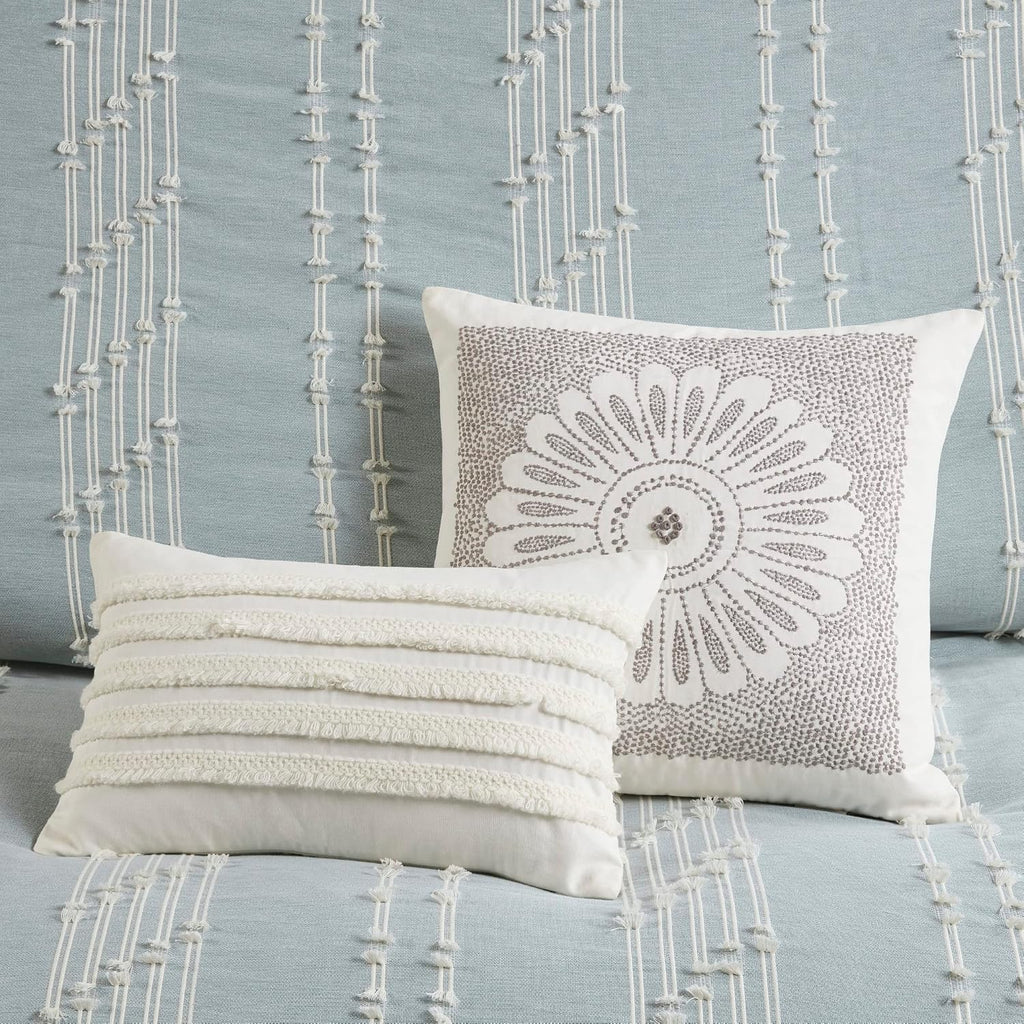 INK+IVY Cotton Duvet Cover Queen Size - 100% Cotton Duvet Cover Set, Boho Bedding Set for All Seasons Farmhouse Bedding Duvet & Sets with 2 Pillowcase, Jacquard Stripes, Aqua 3 Piece Full/Queen