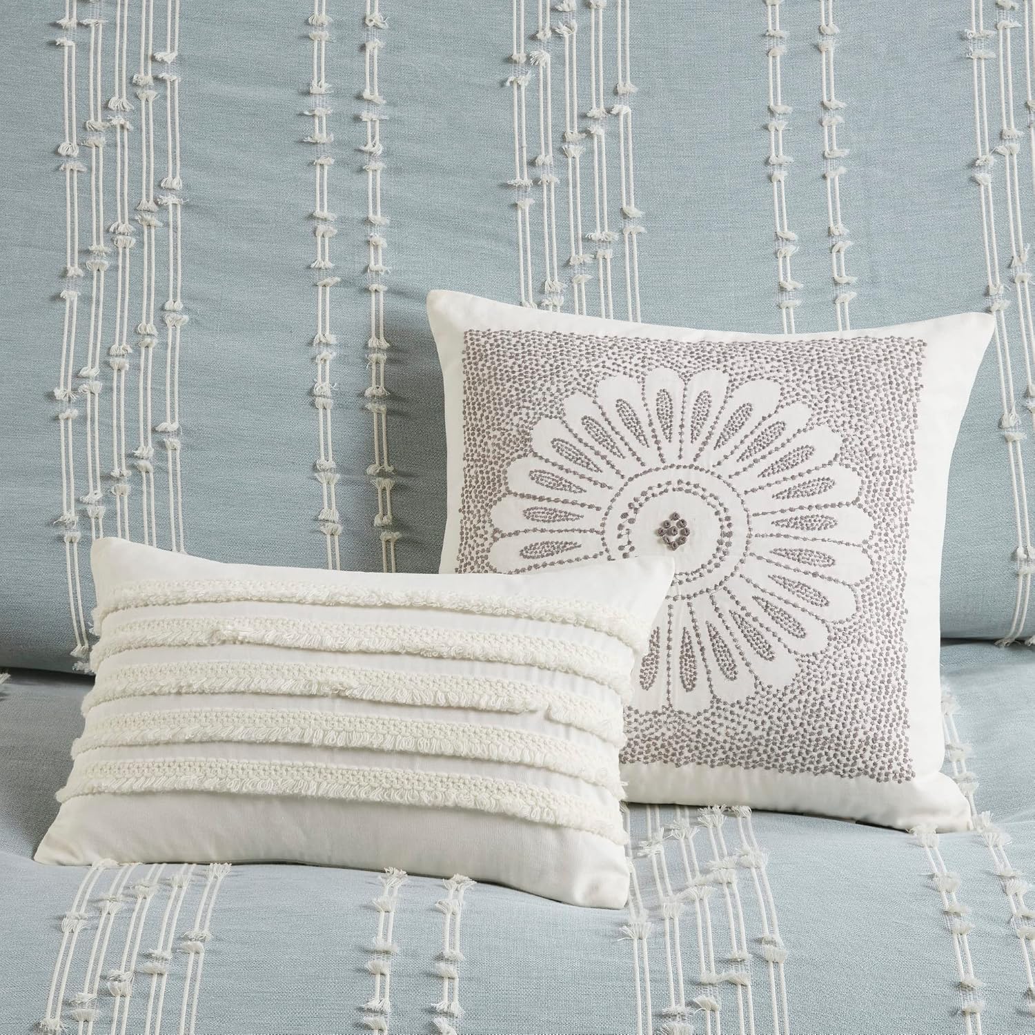 INK+IVY Cotton Duvet Cover Queen Size - 100% Cotton Duvet Cover Set, Boho Bedding Set for All Seasons Farmhouse Bedding Duvet & Sets with 2 Pillowcase, Jacquard Stripes, Aqua 3 Piece Full/Queen