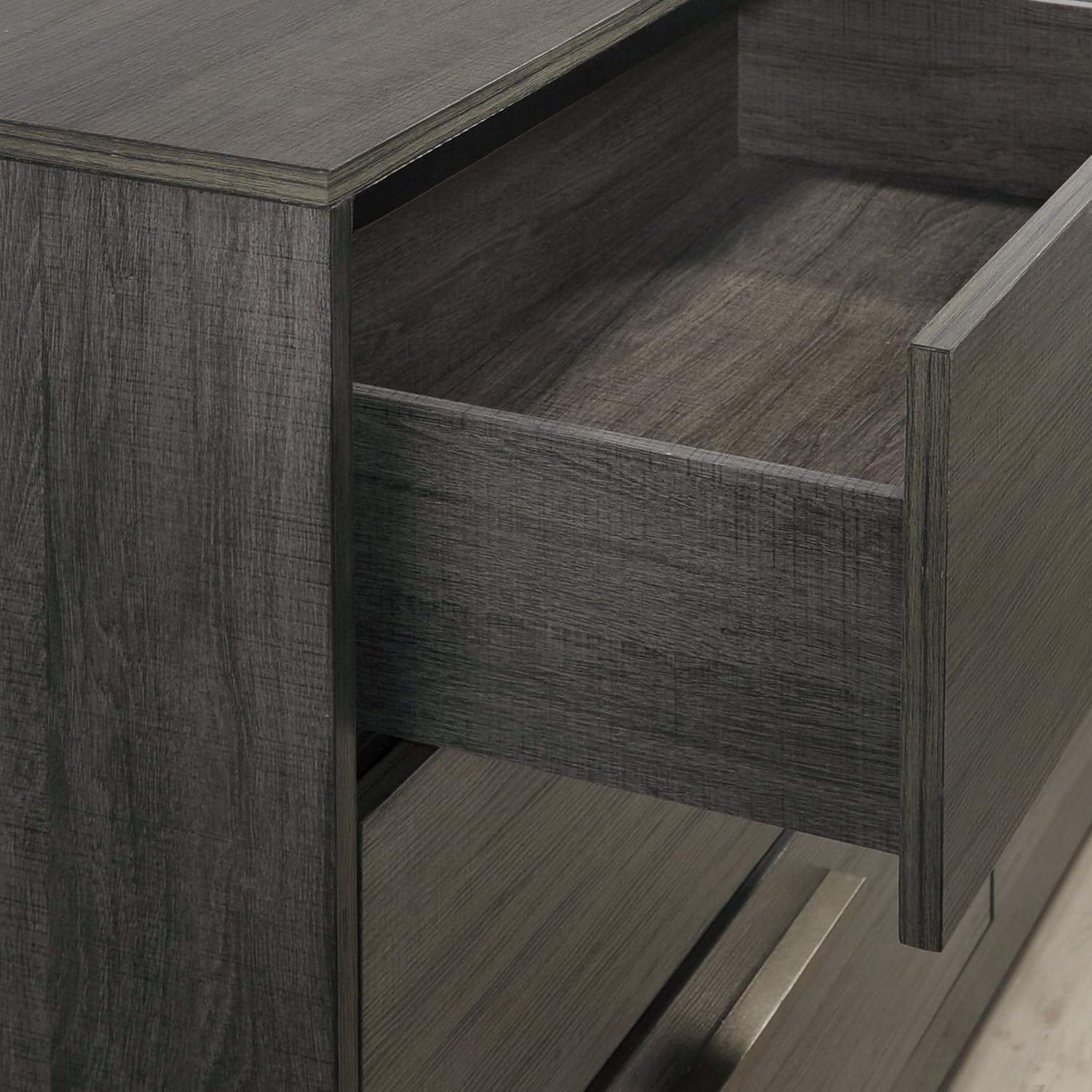 Roundhill Furniture Ioana Antique Grey Finish 3-Piece Wood Bed Room Set, King Size Bed and Two Nightstands