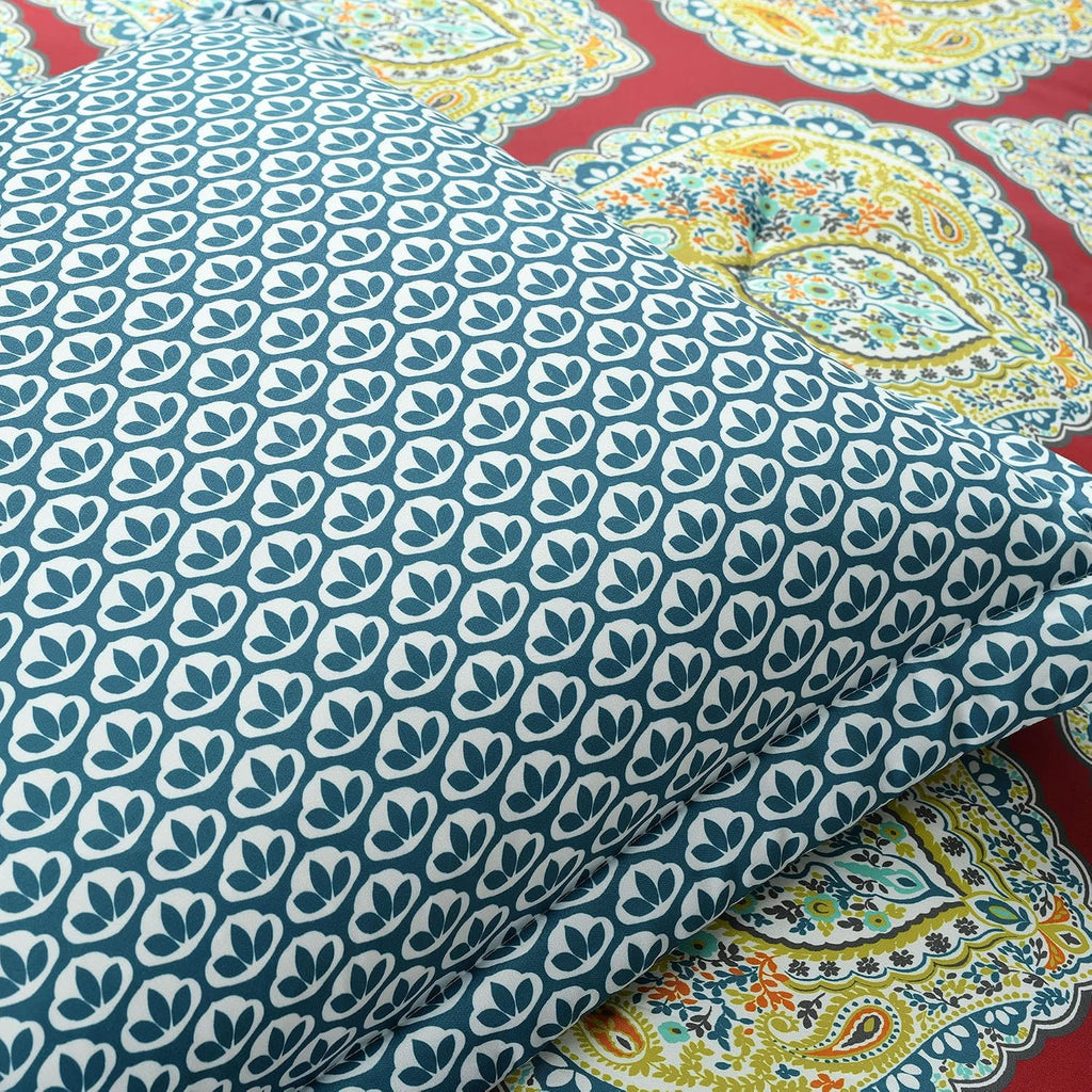 Lush Decor Harley Reversible Comforter King Size 5 Piece Set Red - Boho Bedding Set King Comforter - Red Comforters - Boho Bedroom Decor