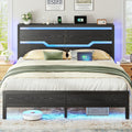 Homkdom Full Size Bed Frame with LED Lights & Charging Station, Industrial Metal Platform Bed with 13' Large Under-Bed Storage, Heavy Duty Slats,Noise-Free, No Box Spring Needed, Modern Black