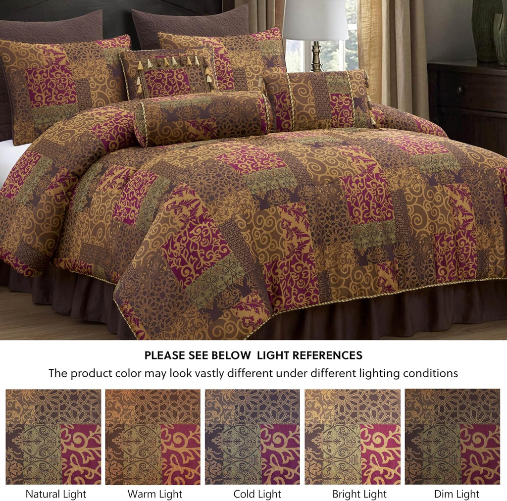 Chezmoi Collection Amelia 9-Piece Floral Jacquard Patchwork Comforter Set, Queen, Multi-Color