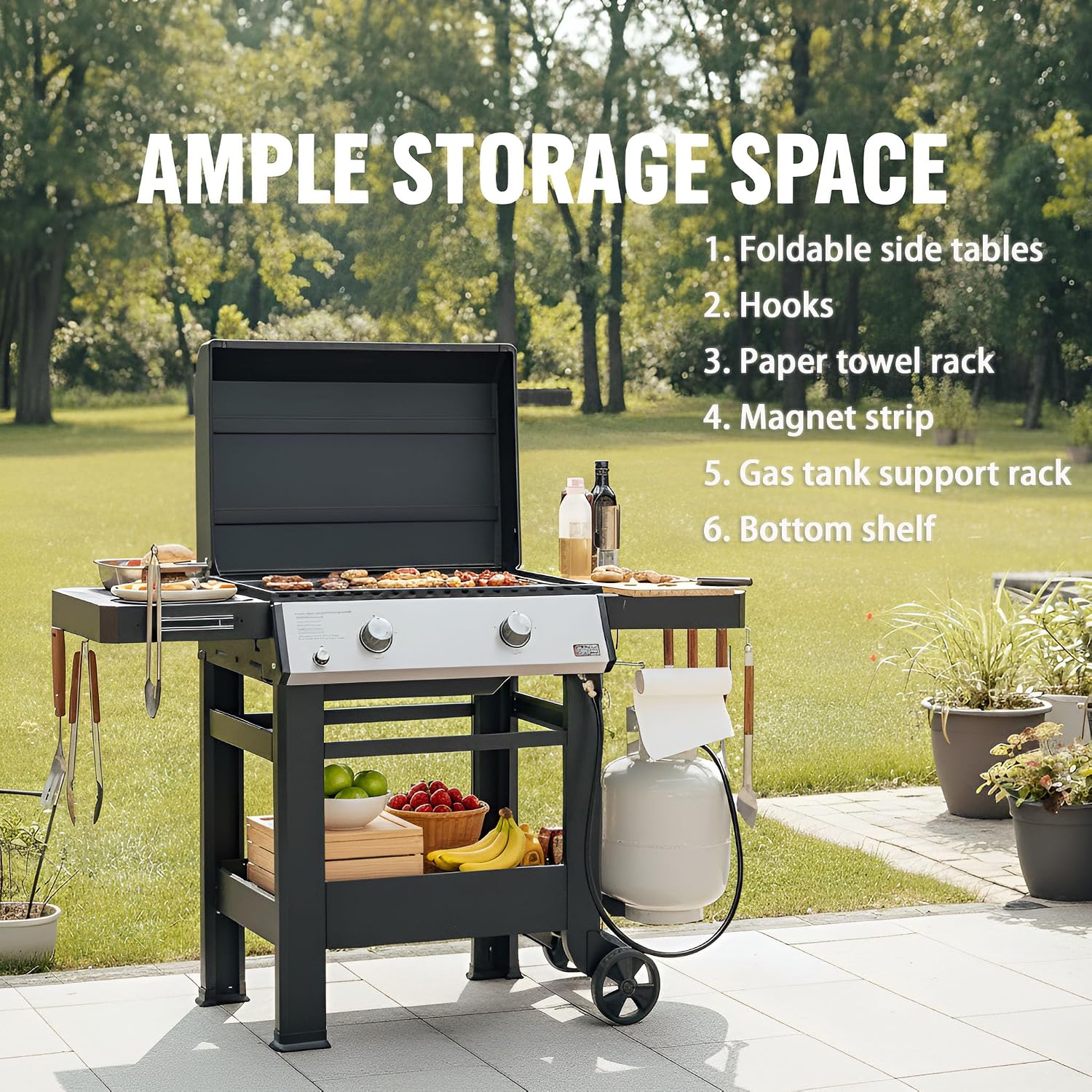 ONLYFIRE GRILLS Heavy Duty Propane Gas Griddle with Grill Cover, Premium 2-Burner Flat Top Gas Griddle with 518 sq.in Cooking Area, Foldable Side Tables, for Outdoor Patio Backyard BBQ Party, GS351