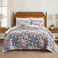 Modern Heirloom Americana Heartland Quilt Set, King, Red White Blue | Pieced Sashing with Printed Star & Pinwheel Blocks| Cotton Face and Fill| 3-Piece