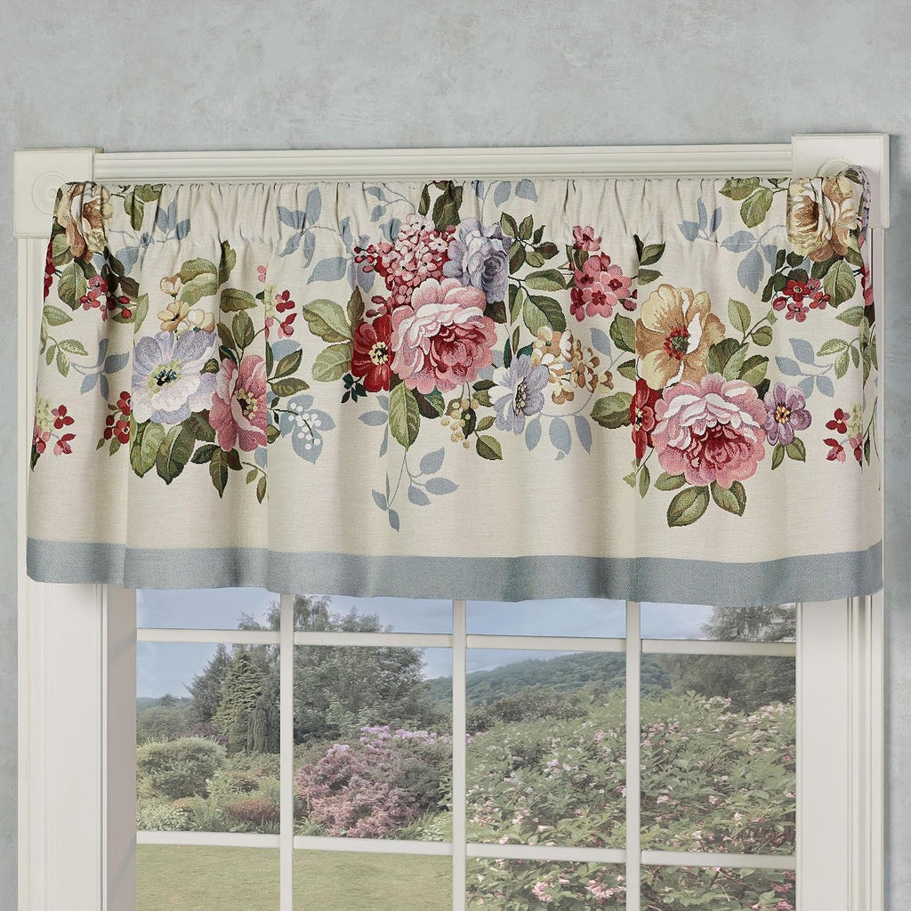 Bouquet Flower Washable Bedding | Wisteria, Gold, Rose, Garnet, Blue | Jacquard Woven | 8 Pc Bed Set: King Bedspread, 2 King Shams, Rectangle and Square Pillows with Inserts, and Tailored Valance