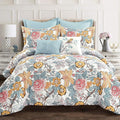 Lush Decor Sydney Comforter Set, 7 Piece, Full/Queen, Blue & Yellow - Fully Styled Bedding Queen Size Comforter Set - Colorful Floral Print - Cottage Core Decor - Coquette Bedding