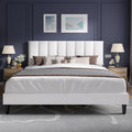 VECELO King Size Bed Frame with Upholstered Headboard, Heavy-Duty Bedframe with Strong Wooden Slats Support, No Boxing Spring Needed, Pure White