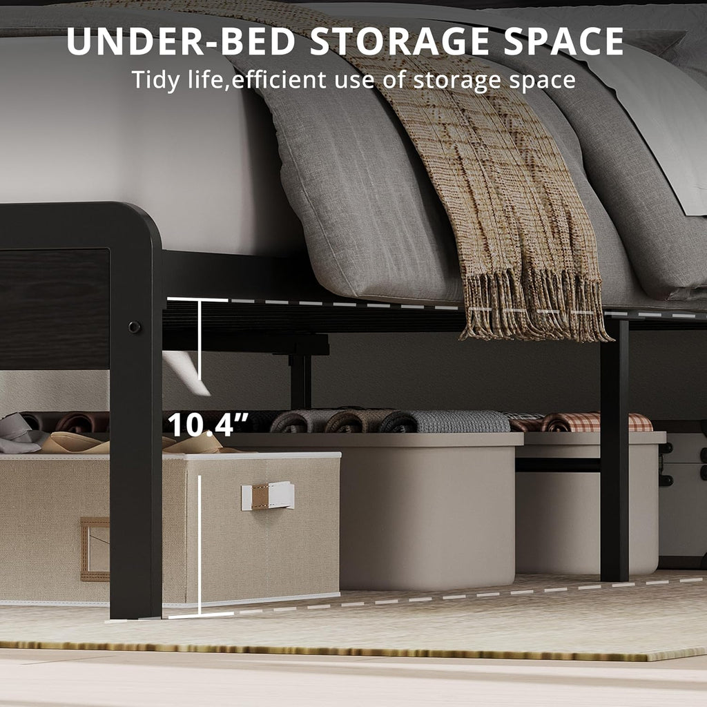 LIKIMIO Full Bed Frame with Headboard, Dark Wood Camas Full with Strong Supports, Sturdy, Noise-Free, No Box Spring Needed, Classic Black
