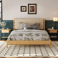 Premium Rubber Wood Platform Bed Frames, Queen Size Bed Frame with Headboard Included, Mid Century Modern Beds, Beige