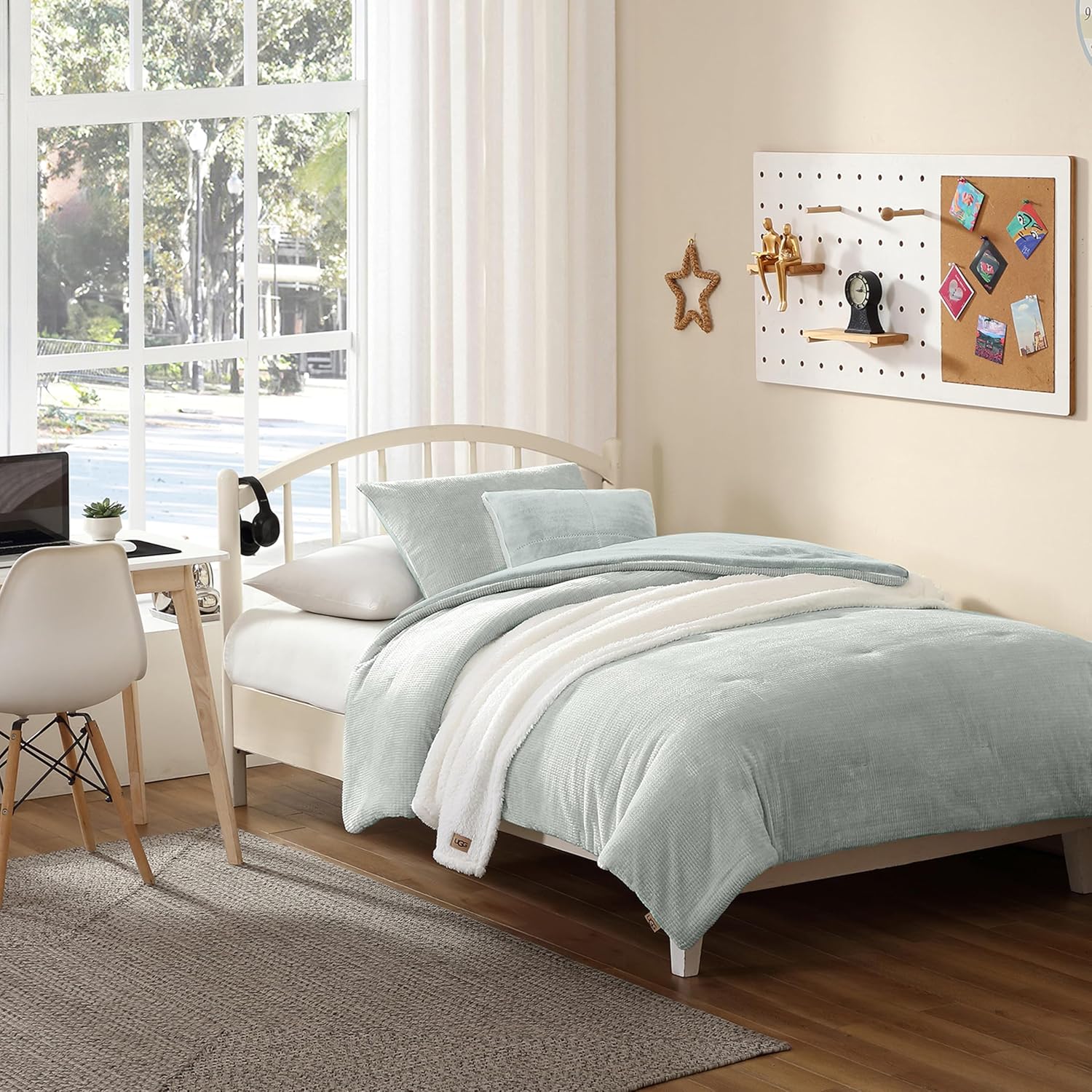 UGG Remina Twin Comforter Set 4 Piece Bed in a Bag with Throw Blanket, Decorative Pillow, Sham, and Reversible Comforter Hypoallergenic Washable Dorm Bedding, Twin XL, Blue-Green Clear Creek