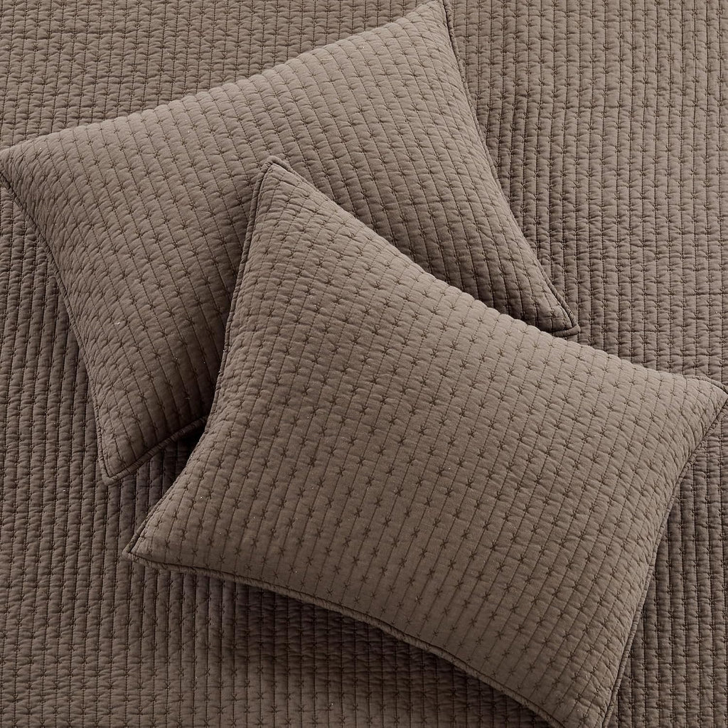 Levtex Home Cross Stitch Reversible King/Cal King Quilt Set (106x92in) with 2 Pillow Shams (36x20in) - Stitch Texture - Cocoa - Cotton King Size Quilt Bedding Set - Lightweight, Soft, Pre-Washed