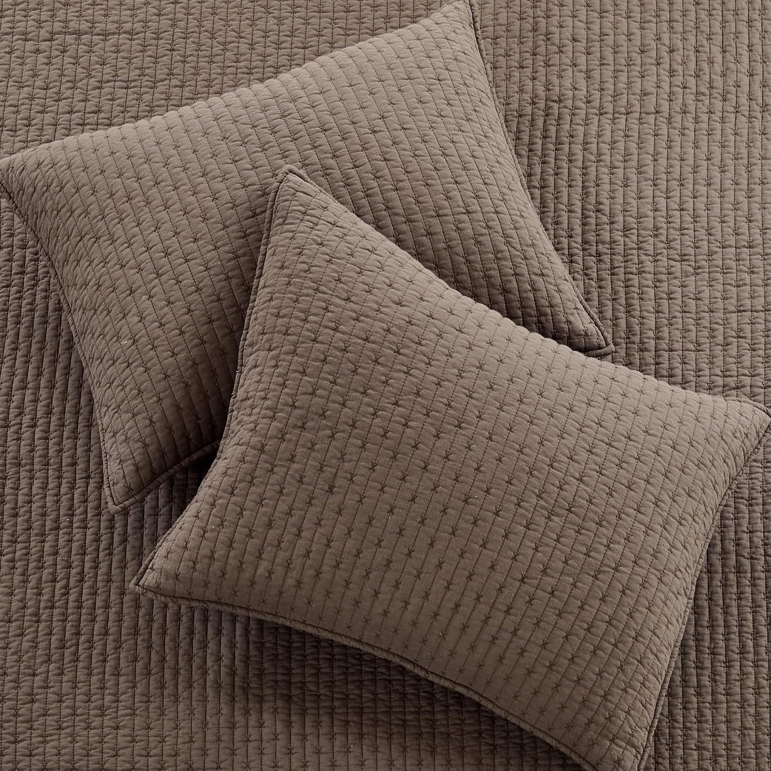 Levtex Home Cross Stitch Reversible King/Cal King Quilt Set (106x92in) with 2 Pillow Shams (36x20in) - Stitch Texture - Cocoa - Cotton King Size Quilt Bedding Set - Lightweight, Soft, Pre-Washed