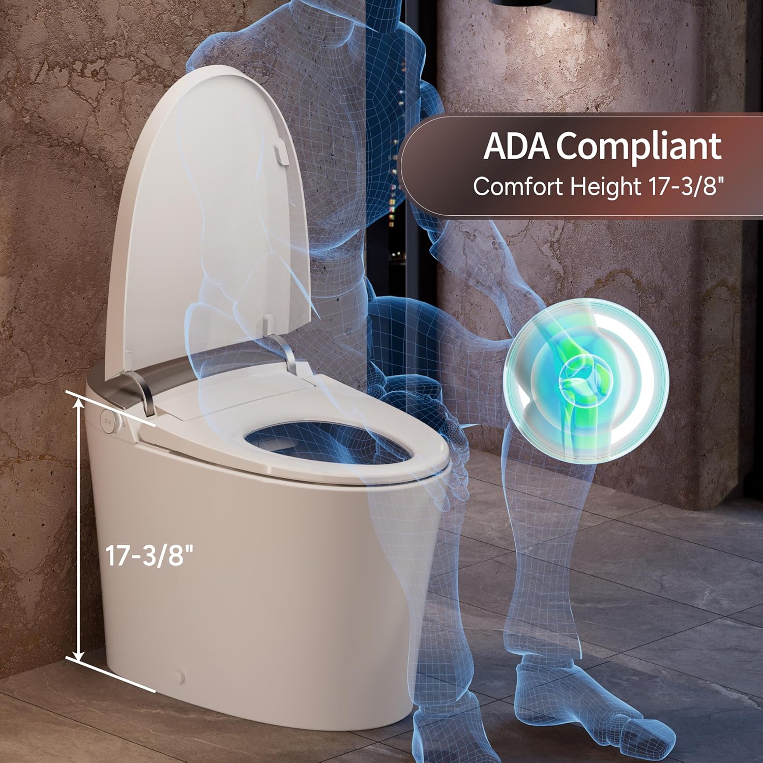 CANEST Smart Toilet with Bidet Built in, Dual-Flush 1.1/1.6GPF with 17' ADA Comfort Height Seat, 1000g MaP Flush, Bidet Toilet 12' Rough-in, Foot Sensor, Heated Seat, Remote Control, Night Light