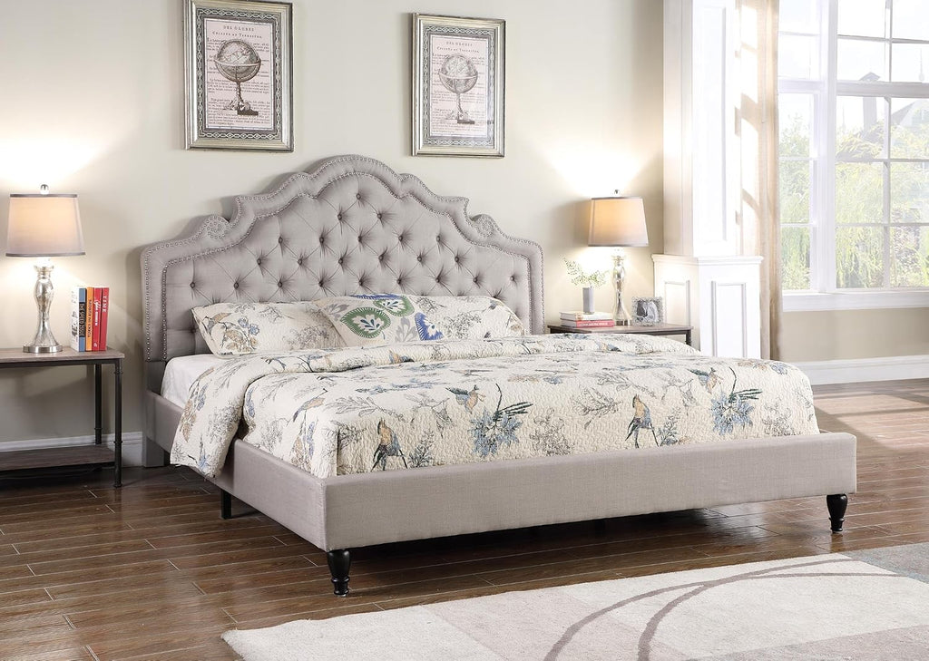 HomeLife Premiere Classics 51' Tall Platform Bed with Cloth Headboard and Slats - Full (Light Grey Silver)