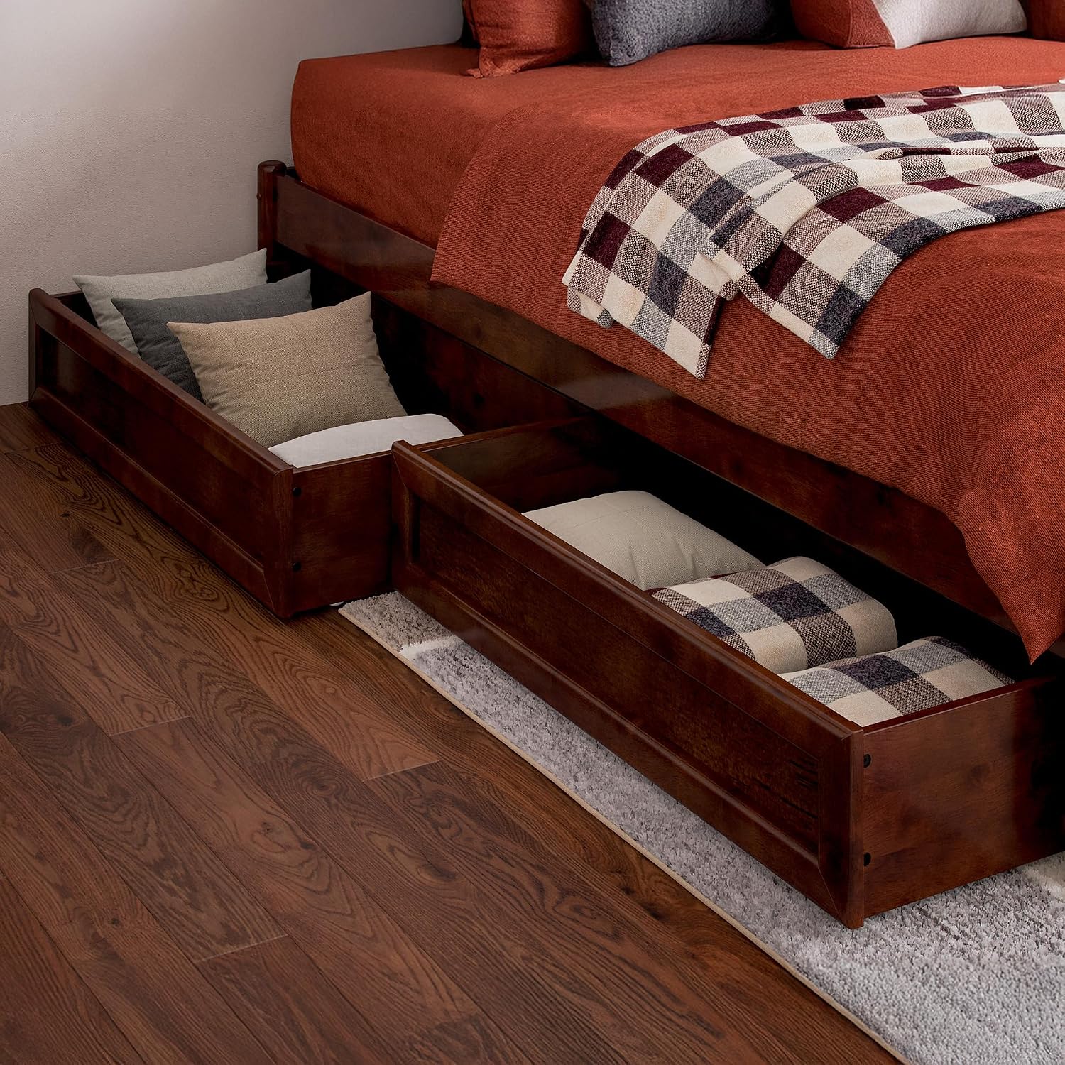 AFI, Wesley Twin XL Platform Bed with Panel Footboard & Storage Drawers, Walnut