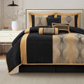 LANCO MODERN LIFESTYLE California King Comforter Set, Black Gold, 7 Pieces in a Bag, Soft Jacquard with Solid Piecework, Luxury Bed Set with Comforter, Bed Skirt, Pillow Shams and Decorative Pillows