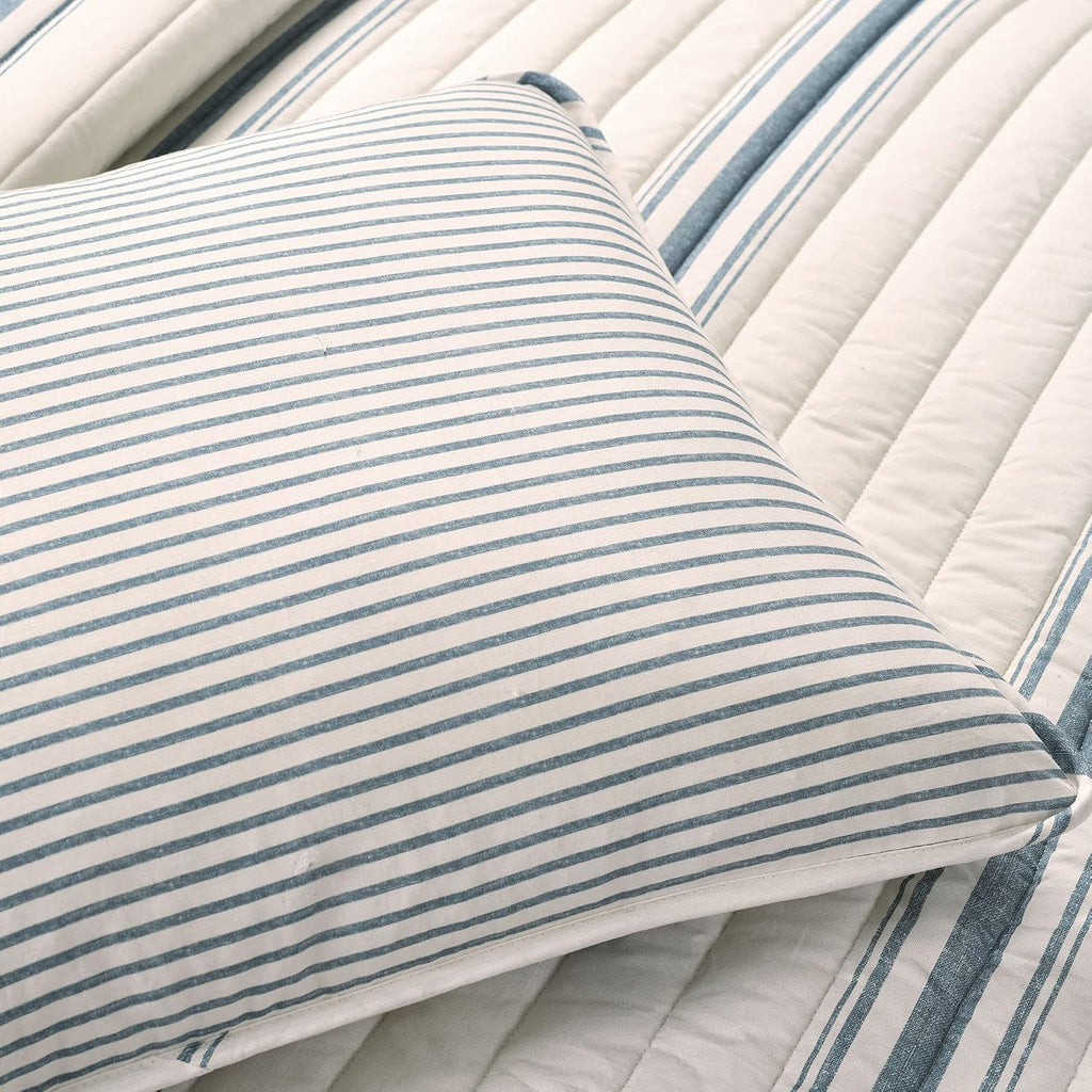 Lush Decor Farmhouse Stripe Reversible Cotton Quilt King Size 3 Piece Set Blue - Farmhouse Bedding Set King Quilt - Striped Bedding