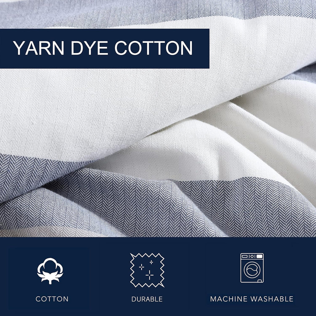 Nautica - King Comforter Set, Soft Yarn-Dyed Cotton Bedding, Medium Weight for Year Round Use, 3 Piece Bed Set with Matching Pillowcases (Fairwater Blue)