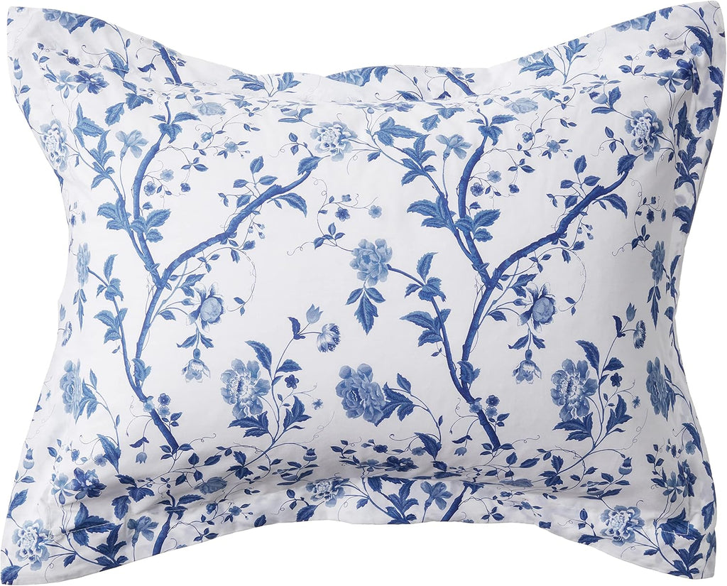 Laura Ashley - Queen Comforter Set, Soft & Reversible Cotton Bed Set, 4 Piece Floral Bedding with Matching Pillowcases & Bonus Bed Skirt (Charlotte Blue)