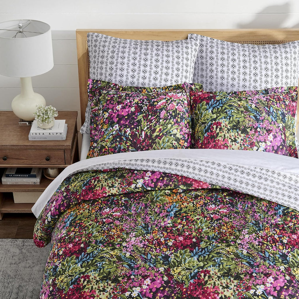 Levtex Home - Basel Comforter Set - King Comforter (106x94in.) + Two King Pillow Cases (36x20in.) - Multicolor Floral - Cotton