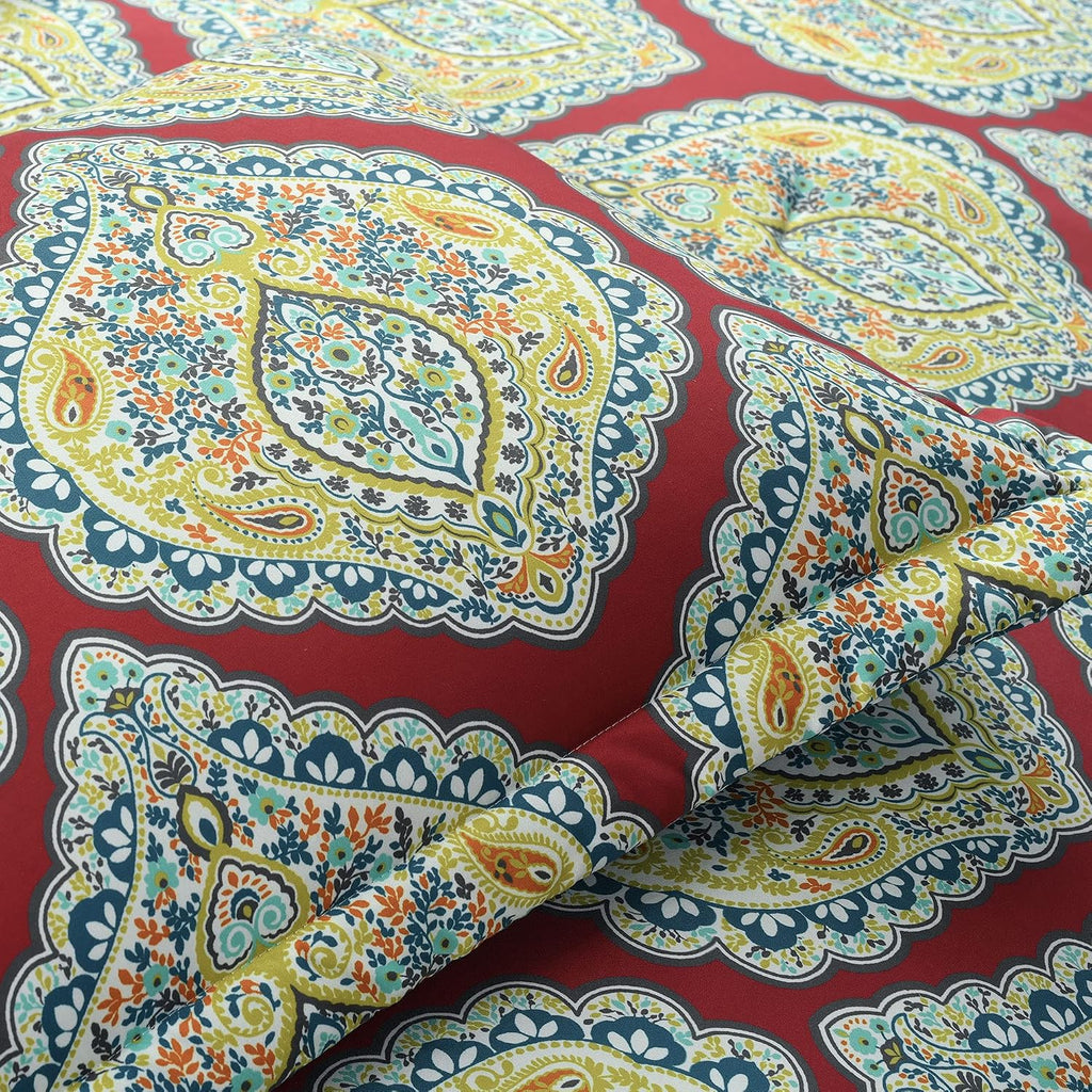 Lush Decor Harley Reversible Comforter King Size 5 Piece Set Red - Boho Bedding Set King Comforter - Red Comforters - Boho Bedroom Decor