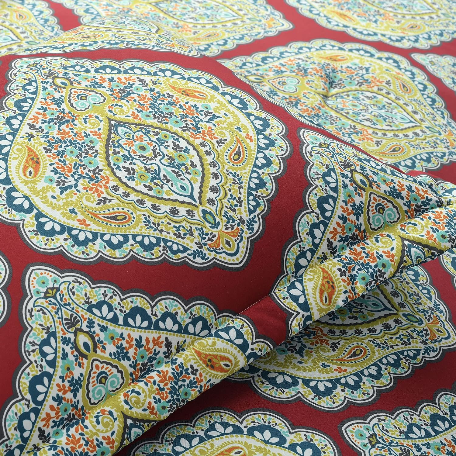 Lush Decor Harley Reversible Comforter King Size 5 Piece Set Red - Boho Bedding Set King Comforter - Red Comforters - Boho Bedroom Decor