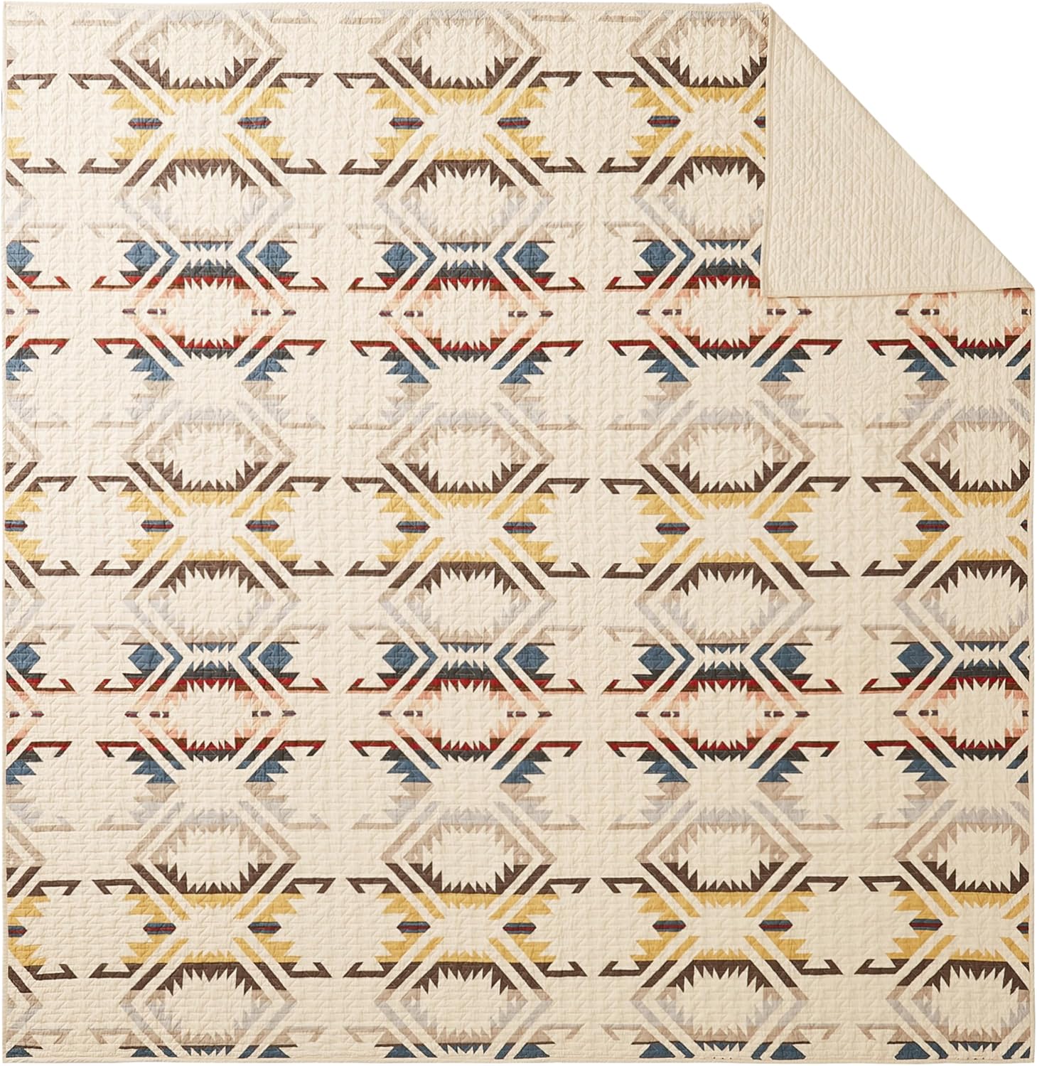 Pendleton White Sands Queen Quilt Bedding Set with 2 Pillow Shams, Luxury Cotton Quilt, Lightweight Quilted Bedspread or Coverlet, Western Bedding, Machine Washable, Full/Queen, Beige Diamond Print