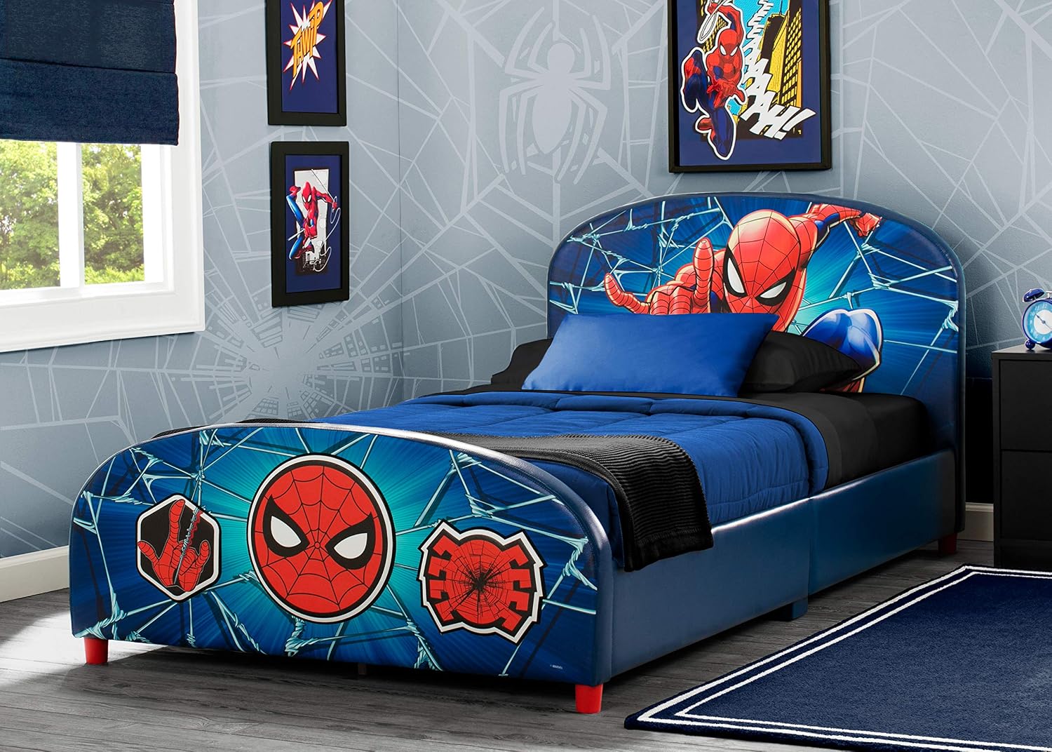 Delta Children Upholstered Twin Bed, Marvel Spider Man