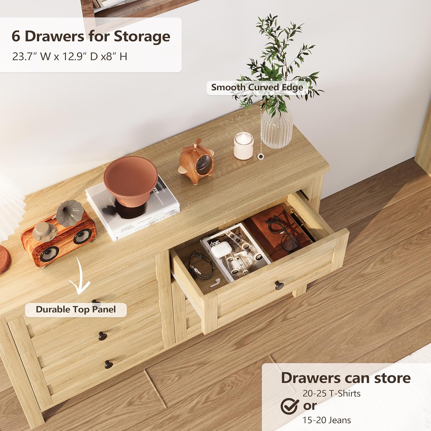 LUMISOL 3 Pieces Bedroom Sets,Farmhouse Platform Bed with Storage Nightstand and Dresser, Full Size Bed Frame with Storage Headboard and Charging Station, Natural