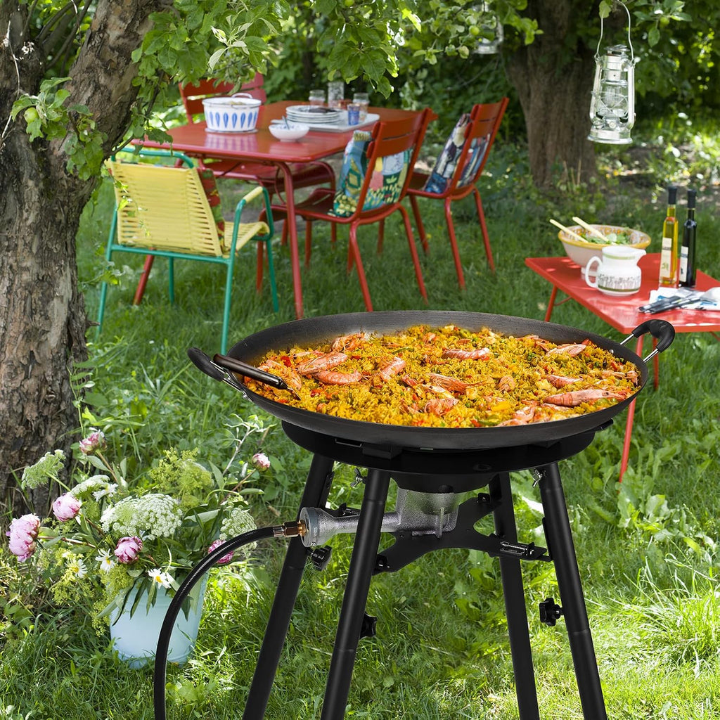 ONLYFIRE GRILLS Propane Paella Burner Stand Set with 21' Paella Pan, Outdoor Gas Stove Cooking Kit, Portable Gas Burner with Wok for Backyard Camping Tailgating RV, 4FT Hose, 60000BTU, GS300