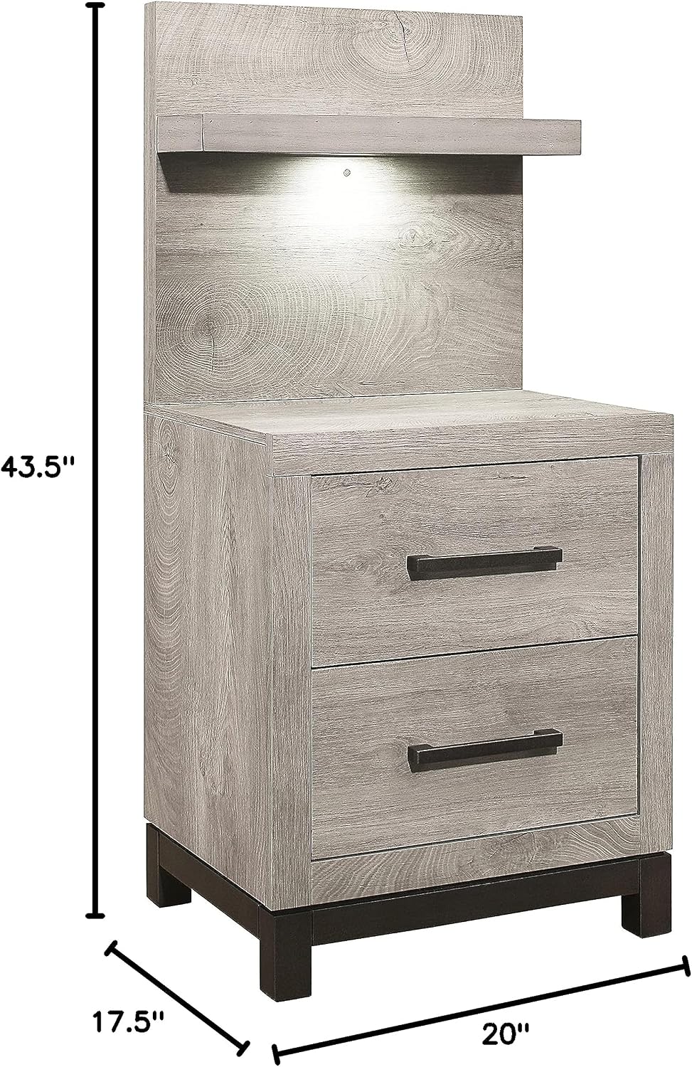 Lexicon Azalea Nightstand with Wall Panel, Light Gray/Gunmetal