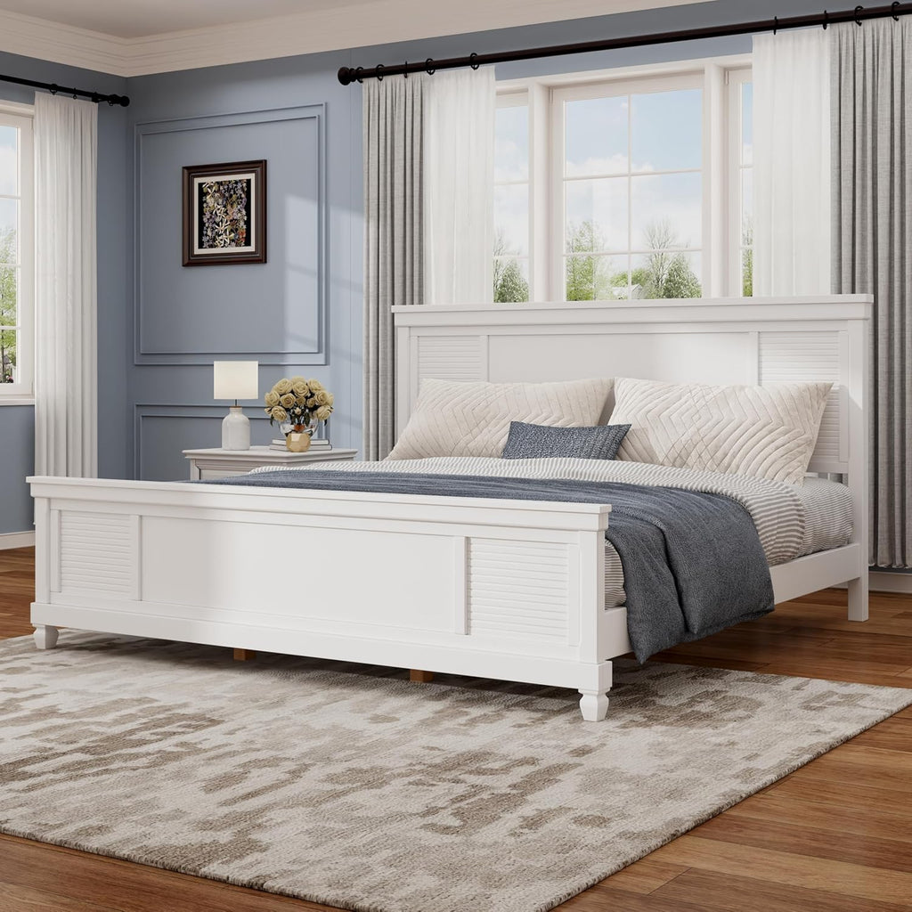 Christopher Knight Home Todie Modern King Size Bed Frame with Headboard, Wooden King Size Platform Bed Frame, Farmhouse King Size Bed Set, No Box Spring Needed, Easy Assembly, White