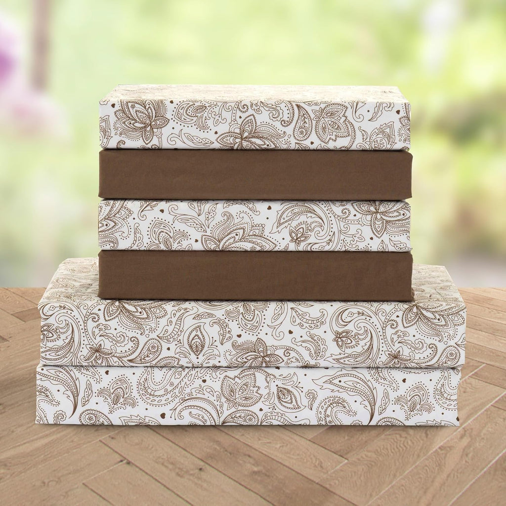 Elegant Comfort Softest and Coziest 6-Piece Sheet Set - 1500 Premium Hotel Quality Microfiber - Deep Pocket, Wrinkle Resistant 6-Piece Paisley Pattern Bed Sheet Set, King, Paisley Taupe (Pack of 4)