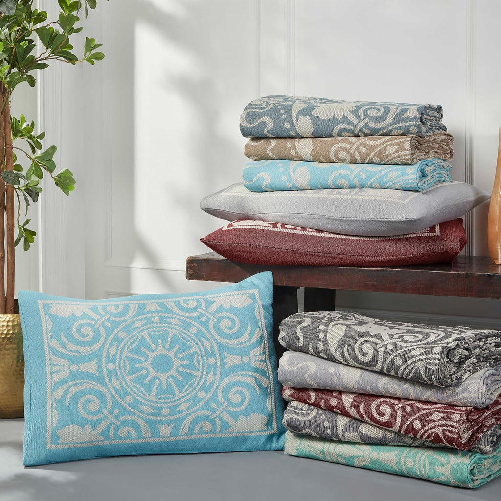 Superior Cotton Blend 3-Piece Bedspread Set, Tailored Bedspread Drape, 2 Matching Pillow Shams, Lightweight Blanket, Jacquard Traditional Medallion Bedding Decor, Adalie Collection, King, Aqua