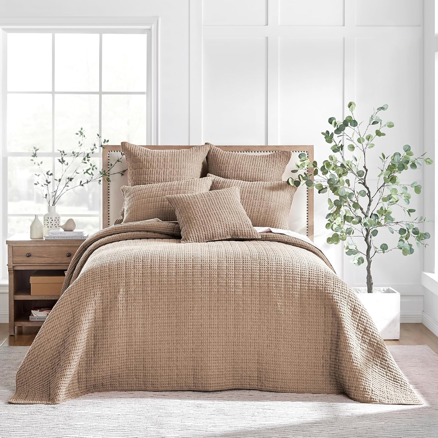 Levtex Home Mills Waffle Queen Bedspread Set (106x106in) with 2 Pillow Shams (26x20in) - Blush - Cotton Waffle Queen Size Bedspread Set - Lightweight, Soft, Pre-Washed