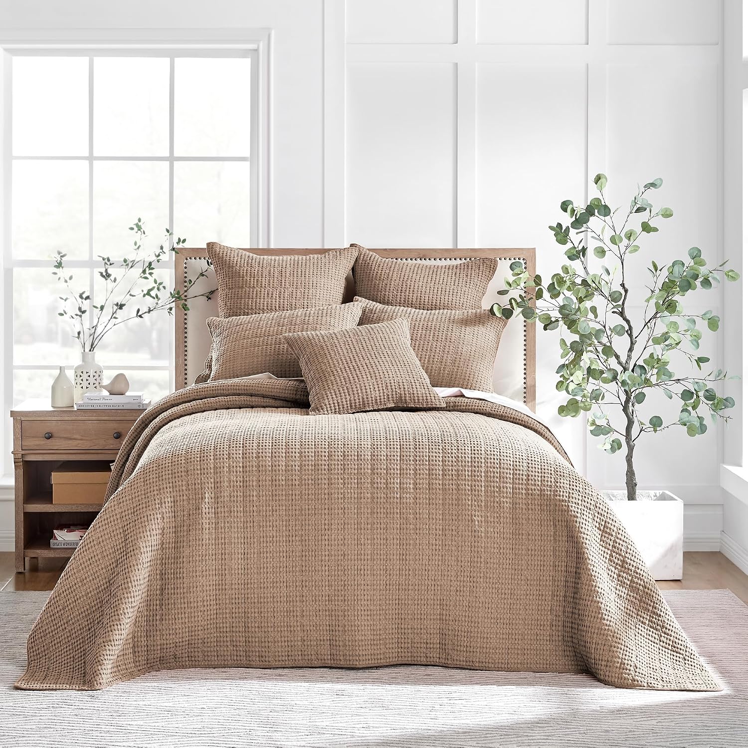 Levtex Home Mills Waffle Twin Bedspread Set (84x104in) with 1 Pillow Sham (26x20in) - Blush - Cotton Waffle Twin Size Bedspread Set - Lightweight, Soft, Pre-Washed