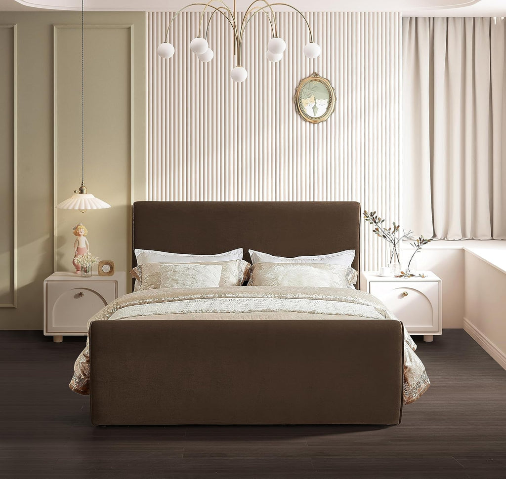 Meridian Furniture SloanBrown-K Sloan Collection Modern | Contemporary Velvet Upholstered King Bed with Rich Soft Brown Velvet, Curved Headboard and Footboard, 82' W x 96' D x 45' H, Brown, King