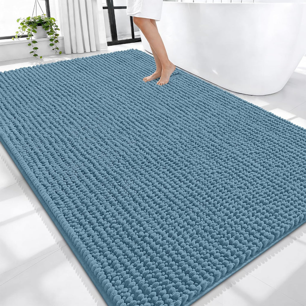 OLANLY Thick Large Bathroom Rugs 70x46, Extra Soft Absorbent Chenille Bath Rugs, Rubber Backing, Machine Wash Dry, Bath Mats for Bathroom Floor, Tub and Shower, Home Decor Accessories, Airy Blue