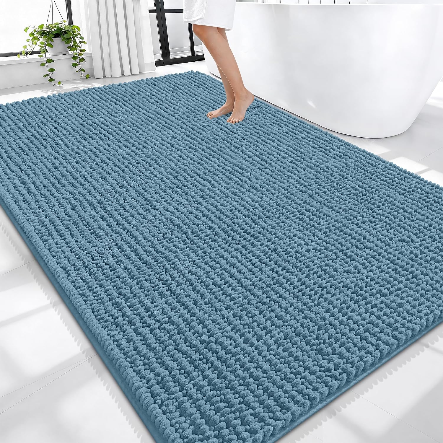 OLANLY Thick Large Bathroom Rugs 70x46, Extra Soft Absorbent Chenille Bath Rugs, Rubber Backing, Machine Wash Dry, Bath Mats for Bathroom Floor, Tub and Shower, Home Decor Accessories, Airy Blue